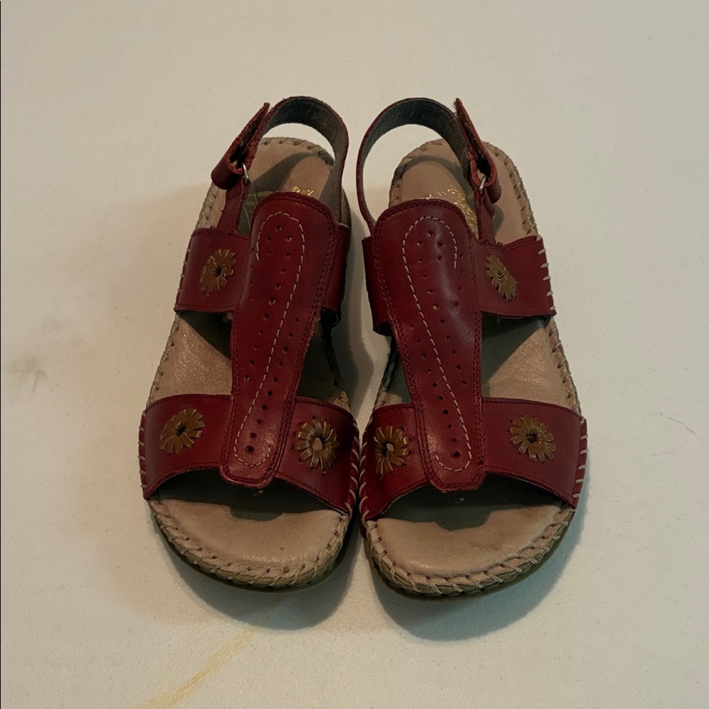 Rieker Red Leather Whip Stitching Sandals size 8.5
